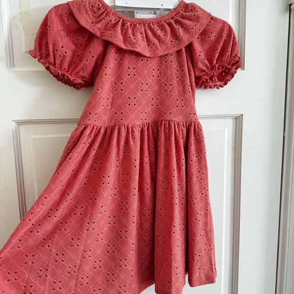 Tahari Girl Size 6 Eyelet Dress Salmon With Hair Scrunchie & Built-In Slip NWT’s - Picture 4 of 9